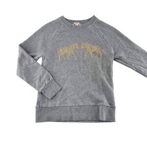 J.Crew Girls Gray Crewneck Sweatshirt With Zebra Print XXS 100% Cotton
